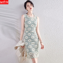 Green sleeveless vest one-piece dress woman summer suit with small fragrant wind fashion Professional Temperament Skirt Suit Summer