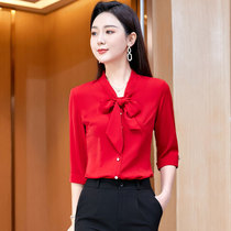 Summer Snowspun Shirt Woman Superior Blouse 2022 New Design Sense Small Crowdsourced Thin middle sleeve shirt suit dress