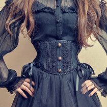 Annzley Lolita double steel bone outer tie black lace corset waistband strap