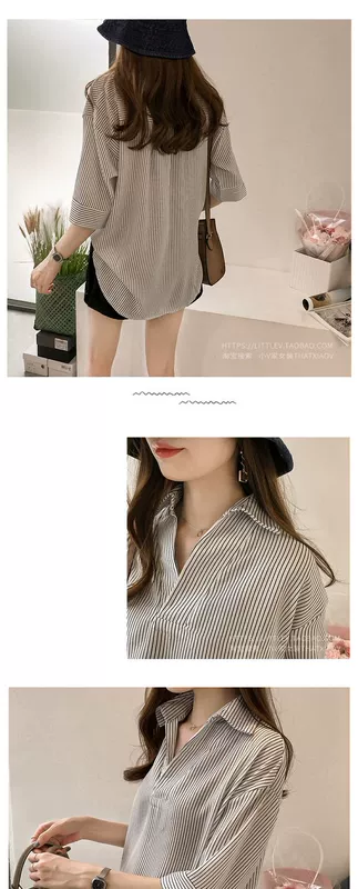 Kích thước lớn nữ béo mm mới nước ngoài kích thước lớn phụ nữ che bụng áo voan mỏng 200 kg áo sơ mi sọc ngắn tay