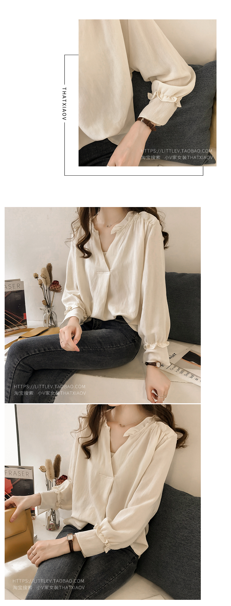 Áo mùa thu phiên bản Hàn Quốc của áo sơ mi nữ cổ chữ V cỡ lớn cho nữ áo dài tay màu mỡ mm rộng áo sơ mi mỏng 200 kg ao so mi dep