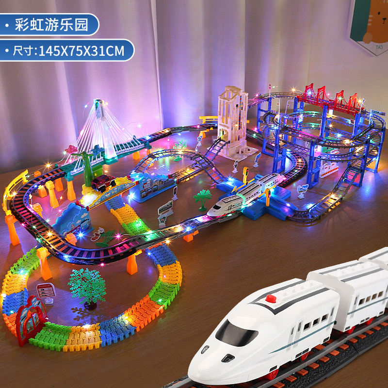 Small Train Toy Railcar Boy Electric 4 Racing Car High-speed Rail Emulation 5 Tracks 1 Puzzle 2 Children 3 years 6