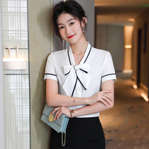 White Shirt Woman Summer Short Sleeve Workwear Suit Small Crowddesign Sensation Bow Tie Tooling Lining Suit Summer