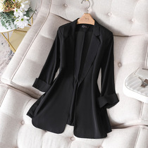 Chiffon suit jacket womens thin section 2022 spring and summer new temperament fashion casual three-quarter sleeve black mid-sleeve suit
