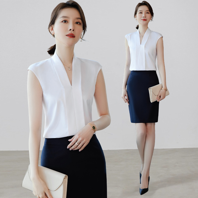 V-Neck White Shirt for Women, Sleeveless Undershirt for Suits, Summer Workwear, Professional Work Shirt Top