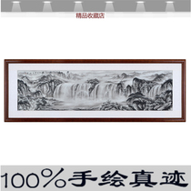 Large magnate meeting room Living room Background wall State painting landscape painting II hanging painting black and white ink painting hand-painted real traces