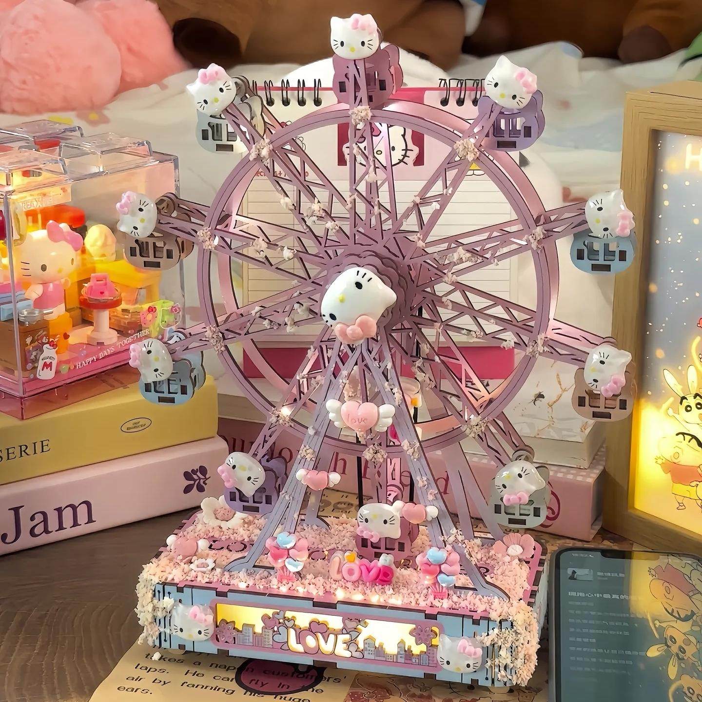 HelloKitty摩天轮八音盒积木｜情人节必抢！2025限定款旋转音乐盒拼装