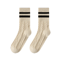 Zhuji Socks Womens Autumn and Winter Pure Cotton Mid-Tube Socks 2023 New Thick Warm Cotton Socks Striped Winter Long Socks