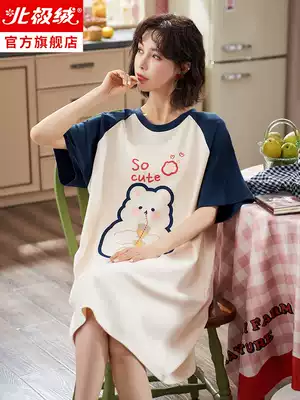 Night dress women's summer 2021 new spring and autumn pure cotton short-sleeved cute large size loose and thin home clothes pajamas
