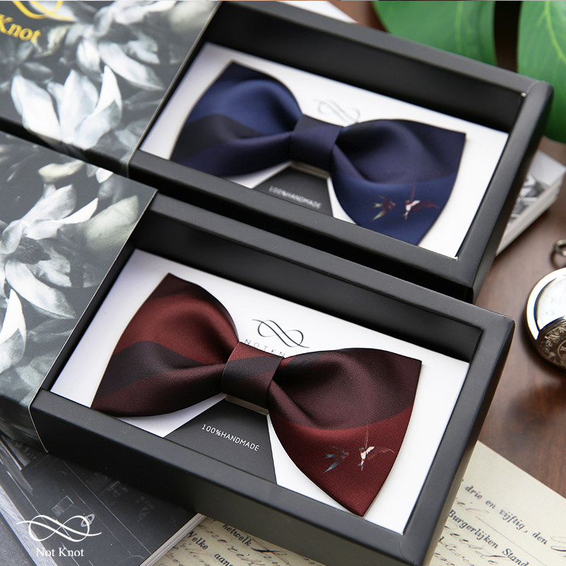 NotKnot top grade print wedding groom best man wedding formal wine red blue bow tie British men's tie