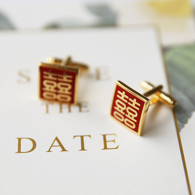 High-end exquisite wedding wedding groom men's suit gift box Double Happiness formal French shirt Cuffs Cuff nails Cufflinks