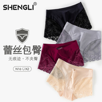Lace ladies high-waisted underwear womens puzzled non-scented Ice Silk summer thin cotton crotch middle waist wine red