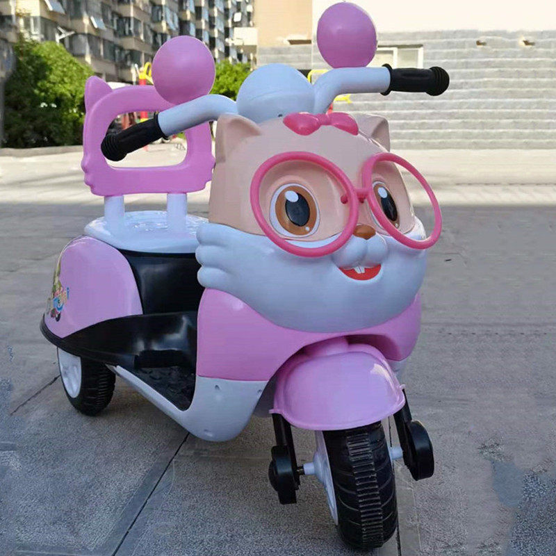 Small Squirrel Children Electric Car Three-wheeled Locomotive can be seated Princess Pink Pink Women's Cartoon Electric Bottle Car Charged