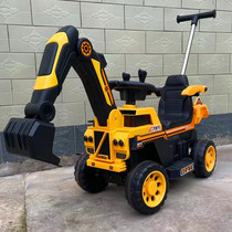 Childrens electric excavator can sit on the boy off-road vehicle excavator engineering vehicle hook forklift charging with guardrail