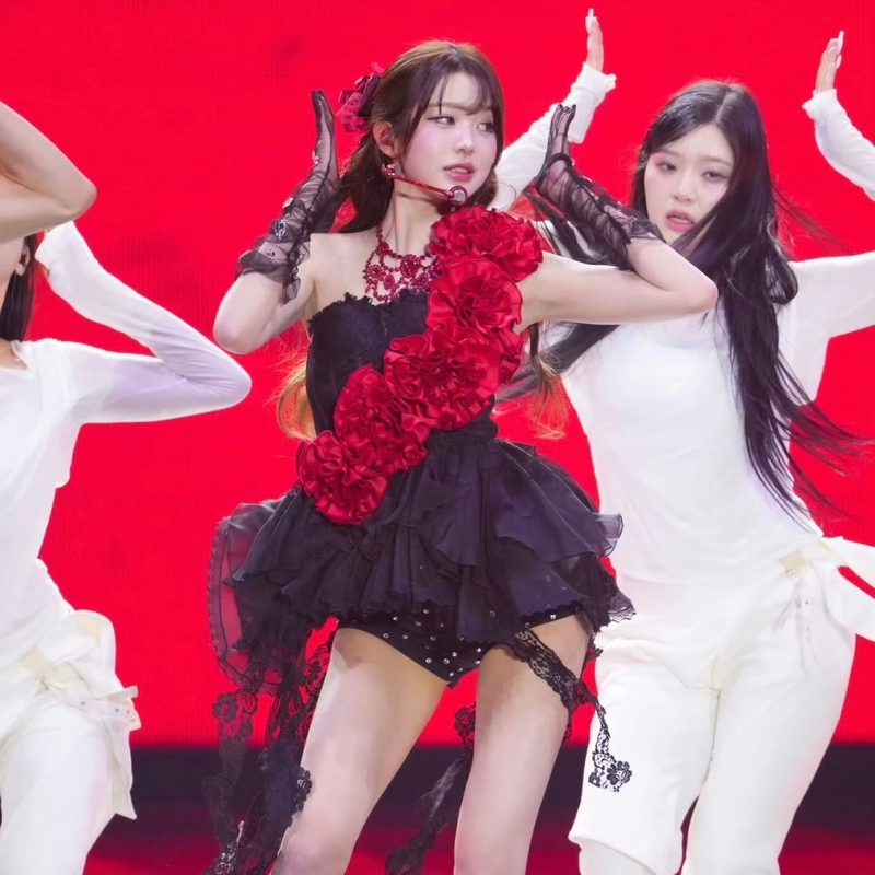 Zhang Yuanying's Same Style Idol Heavy-Duty Red Floral Rhinestone Dress Stage Performance Song Performance Dress Strapless Dress