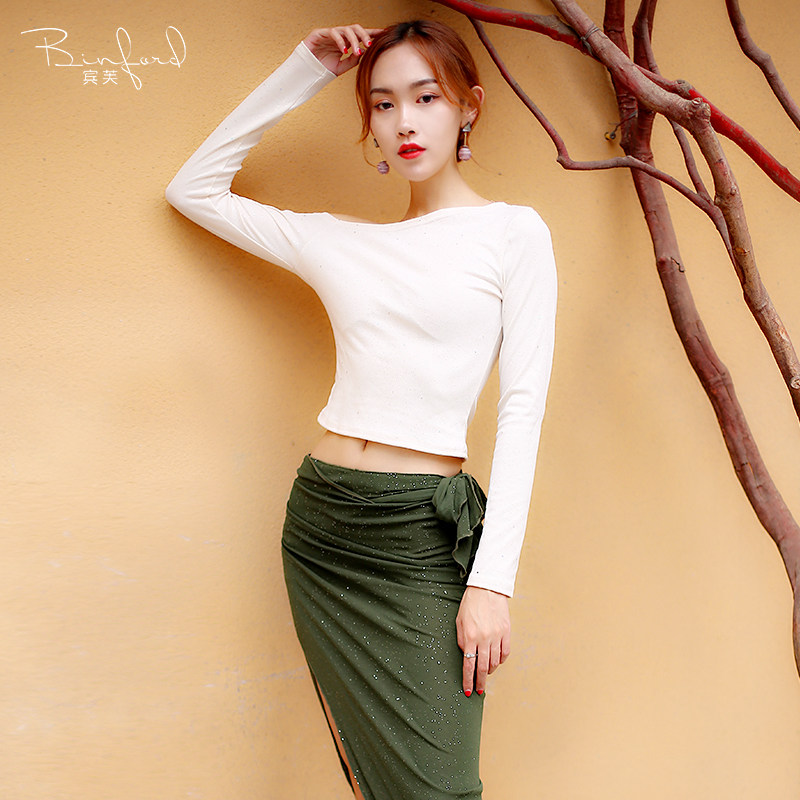 Binfu Dance Costume Belly Dance Practice Suit Fall/Winter 2019 Long Sleeve Long Skirt Suit Guo Sweet with Sexy