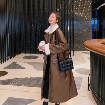 pu leather coat parka cotton dress women winter 2022 new lamb plus plus plush thick cotton coat fur one piece fur coat