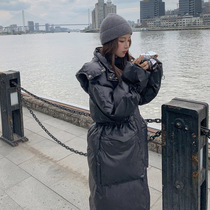 Black shiny down cotton jacket 2021 new female winter long cotton padded jacket thick coat loose cotton coat ins tide