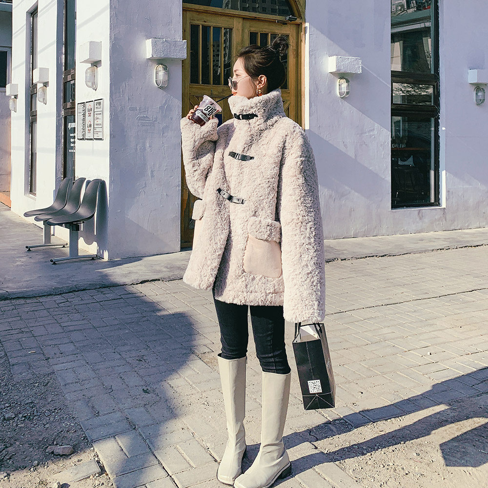 Fur integrated rabbit fleece lamb wool short coat women's autumn and winter 2022 new all-match small plus velvet thick padded jacket