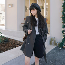 Navy collar British windbreaker female 2021 New medium long small man Korean loose fashion spring and autumn short coat