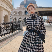 Chidori tartan coat midi long 2022 winter new loose thick silhouette small man tweed coat