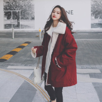 Red Parker Down Cotton 2022 New Womens Winter Mid-Length Small Stature Workwear Plus Plush Thick Jacket Cotton Jacket