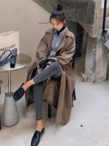 Trench coat women 2021 new long knee small man spring and autumn temperament Korean version of loose popular English style coat