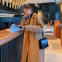 Hepburn style camel woolen coat womens mid-length autumn and winter wear temperament is thin and thick Korean version of loose tweed coat