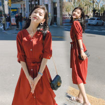 Chiffon shirt dress female summer gentle Hepburn light mature wind waist thin temperament retro French Platycodon skirt