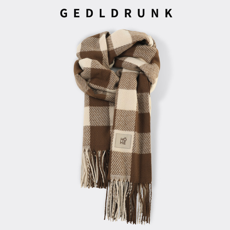 レディーススカーフ 2025年新作 秋冬 ハイエンド チェック柄 韓国風 万能ショール カップル用 厚手 ネックスカーフ トレンディ 暖かい