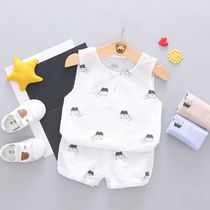 Baby summer fit 0-1-2-3 year old baby vest suit children clothes cotton linen breathable cartoon vest two sets