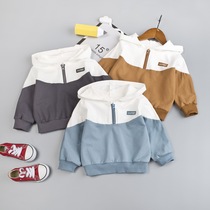 Boy necropolis Chauded spring autumn Lianhood hooded sweatshirt 1 year old Child spring Long sleeves 2 Baby autumn clothes Outer childrens blouses