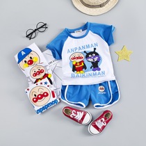 Female baby Summer clothing foreign air suit 2021 new 0-3-2-year 4 old 4 boys Summer pure cotton short sleeve cartoon Two sets