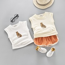 Boys summer fit 1 vest suit 2-3-4 year old baby sleeveless cartoon Korean version shorts child summer clothing baby boomer
