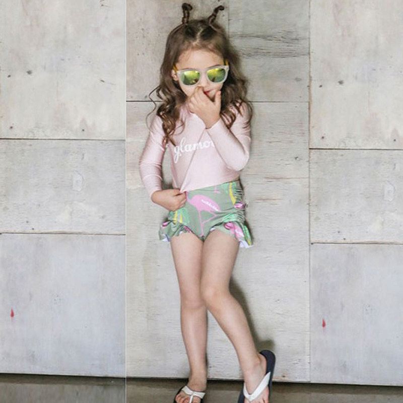 Korean children's swimsuit girl long sleeve sunscreen split girl cute skirt Princess baby parent-child mother and daughter swimsuit
