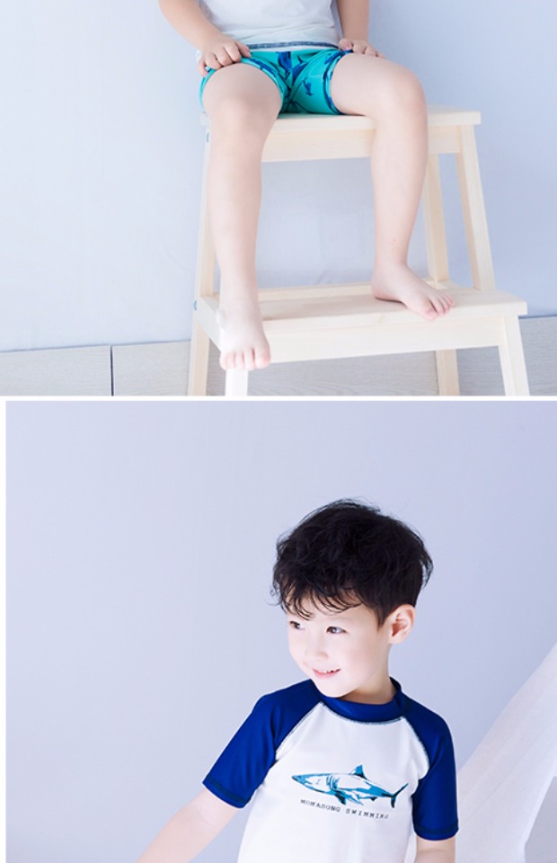 Hàn Quốc cá mập trẻ em áo tắm bãi biển quần bé trai chống nắng tay ngắn trẻ em chia nhỏ phim hoạt hình phù hợp với quần áo lướt sóng bikini cho bé gái