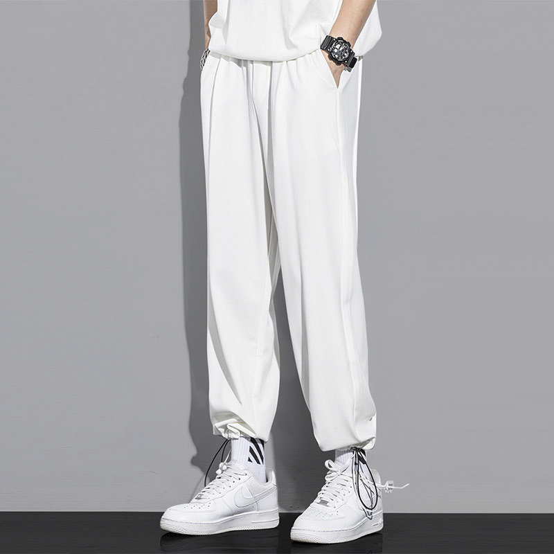Pure White Casual Pants for Men, New Summer Style, Loose and Drapey Sweatpants, Breathable, Quick-Drying, Jogger-Style Men's Sports Trousers
