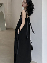 2020 Summer new Yangyong skirt ins Super fairy cold style design sense retro black suspenders dress