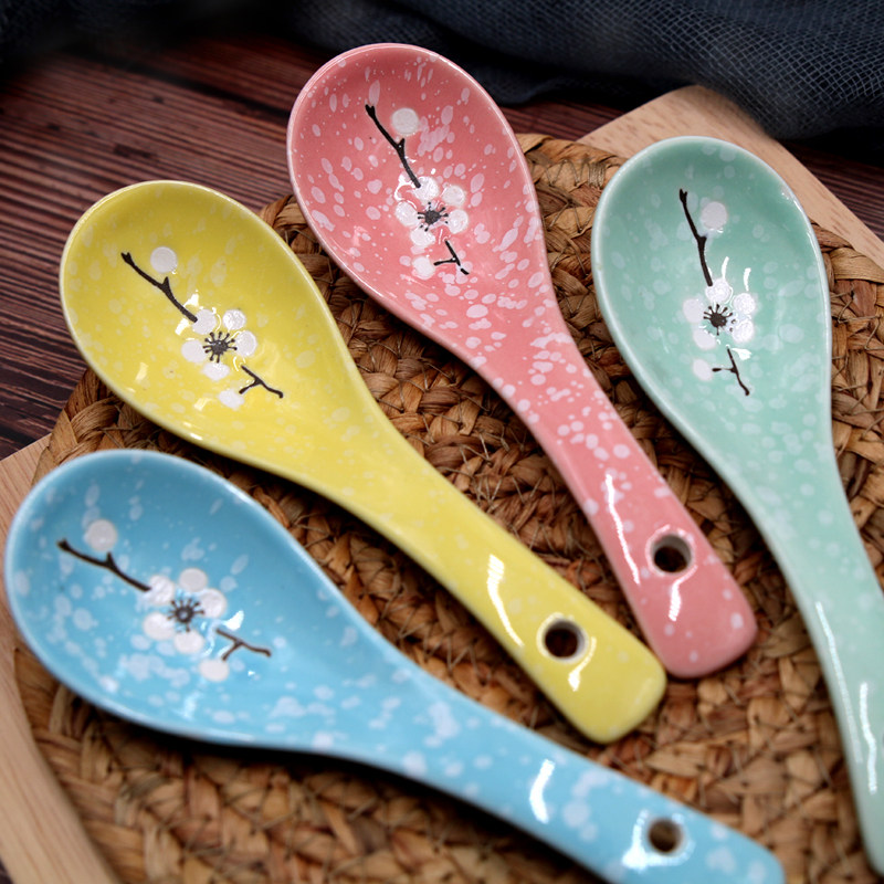 Japanese-style ceramic soup spoon Household large spoon Rice spoon 10 spoons Drink soup porridge spoon Small spoon Kitchen tableware