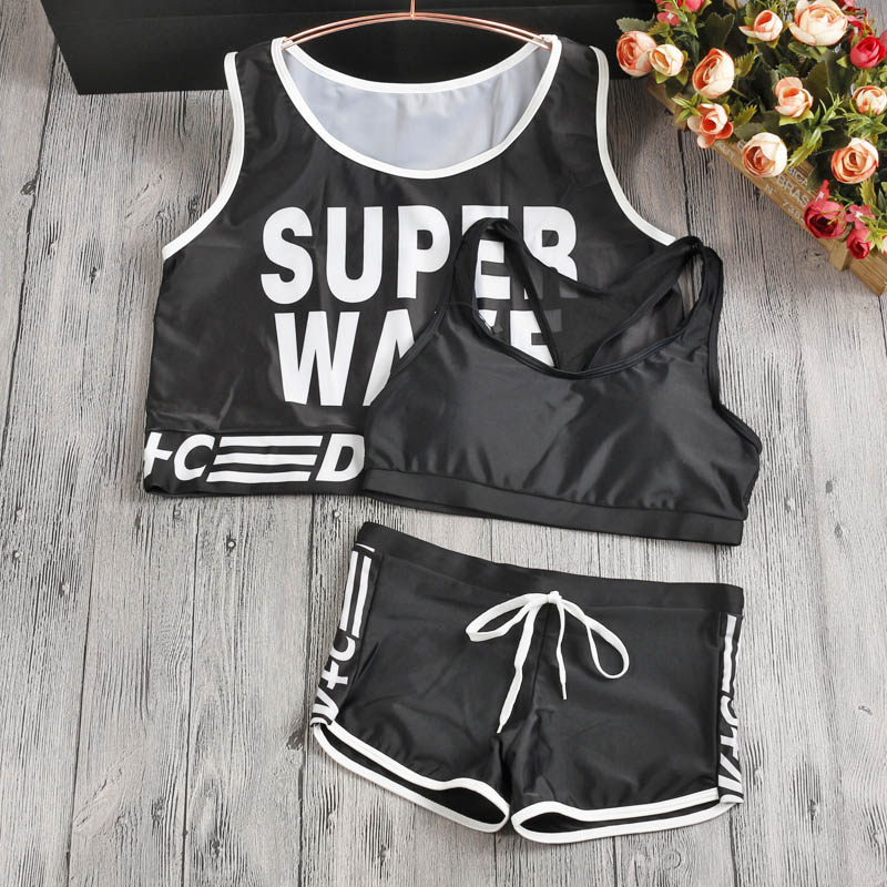 Net Red Conservative Spa Two Style Handsome T Swimsuit Women's South Korea Ins Slim Fit Three Sets Student Swimming Costume