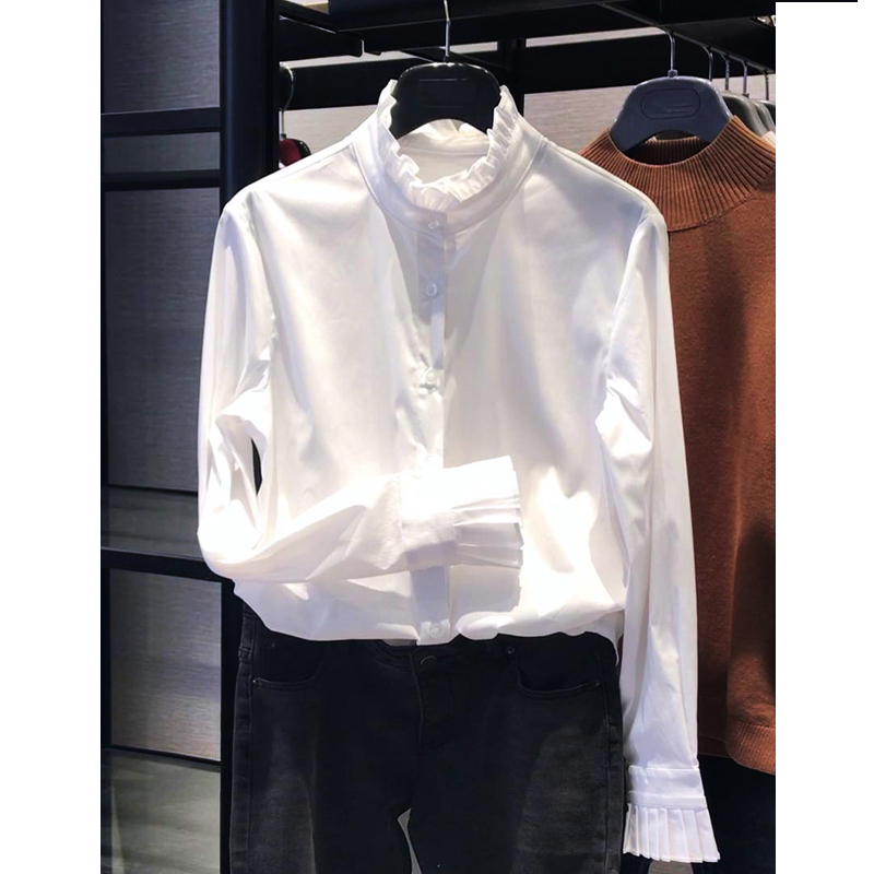 Brother's Genuine Women's Clothing 2026 Spring and Autumn New Style Ruffled Stand-Up Collar Lace White Long-Sleeved Shirt Women's Blouse