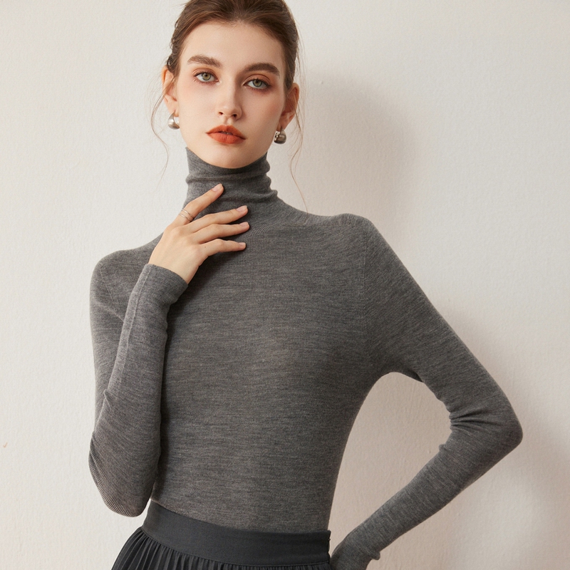 Fine-Spun 100% Pure Wool Sweater for Women, High-Neck, Slim Fit, Thin Sweater, Autumn and Winter, Stacked Collar, Yangzi Yarn Base Layer