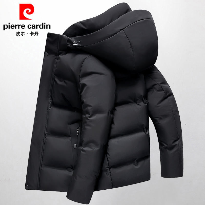 Pierre Cardin Thickened Short down Jacket for Men, 2026 Winter New Style, Detachable Hood, Warm Duck down Coat, Trendy