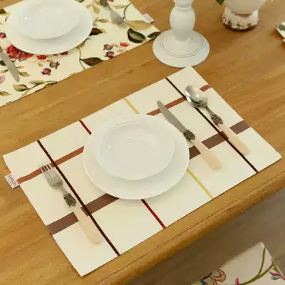 European-style Mediterranean dining table placemat powder green plaid tablecloth Double-layer meal coaster fabric tablecloth customization