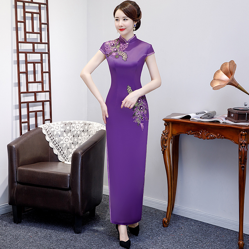 Purple Cheongsam 2026 New Style Young Style Plus Size Mother's Catwalk Performance Improved Style Retro Elegant Chinese Style Women