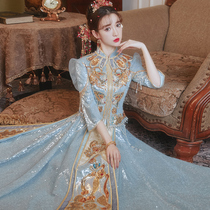 Thin-style blue show and senior bridal 2022 New Chinese wedding dress wedding gown Summer toast to women