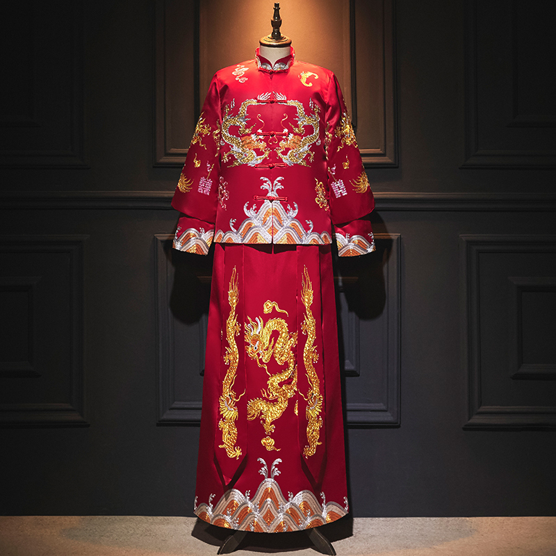 Xiu Yu quần áo 2020 mới Trung Quốc đám cưới của nam giới váy của nam giới cho thấy tấm vàng thêu rồng phượng chú rể chương kimono