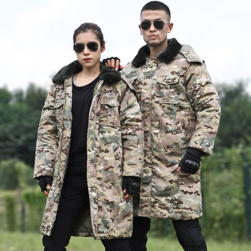 Long version camouflage coat men's winter lengthened over-the-knee cold-proof warm military cotton coat thickened labor insurance work clothes padded jacket