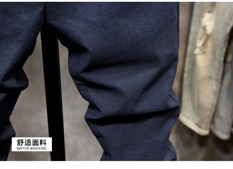 Mùa hè 2019 mới quần cotton giản dị phiên bản lưới nam Quần bó chân thẳng xu hướng Hàn Quốc màu xanh đậm - Quần