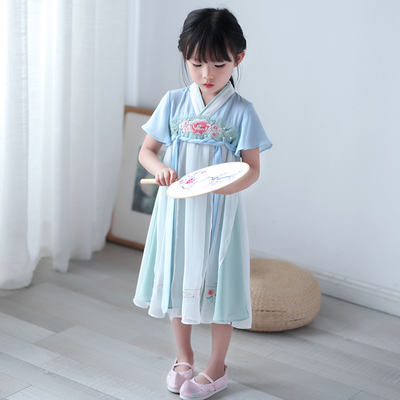 Han quần áo cô gái Xia gió dân tộc của trẻ em quần áo bé cổ váy Trung Quốc cổ tích chiếc váy cô bé con gió cổ Tang váy.